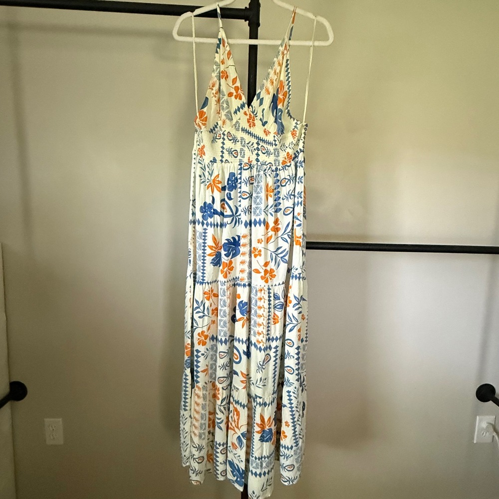 Patrons of‎ Peace Cream Blue Orange Floral Maxi Dress Large New